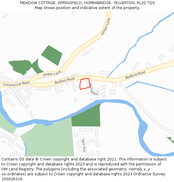MEADOW COTTAGE, SPRINGFIELD, HORRABRIDGE, YELVERTON, PL20 7QS: Location map and indicative extent of plot