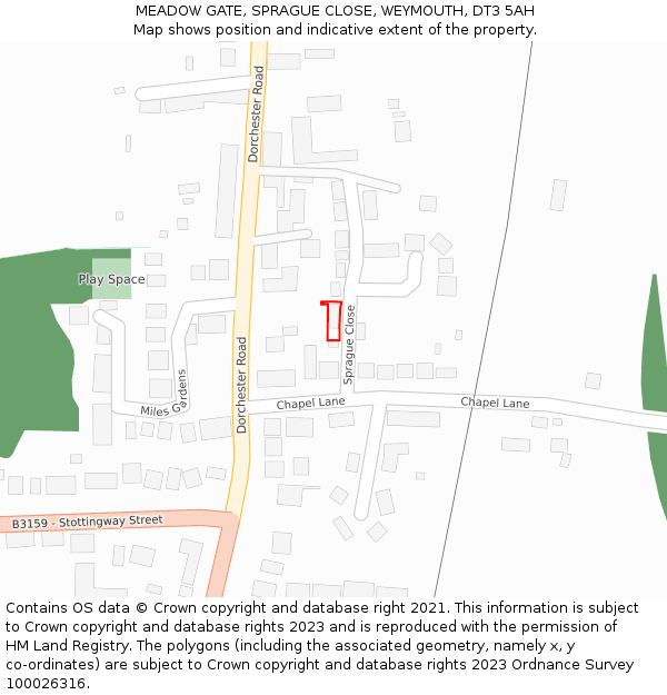 MEADOW GATE, SPRAGUE CLOSE, WEYMOUTH, DT3 5AH: Location map and indicative extent of plot