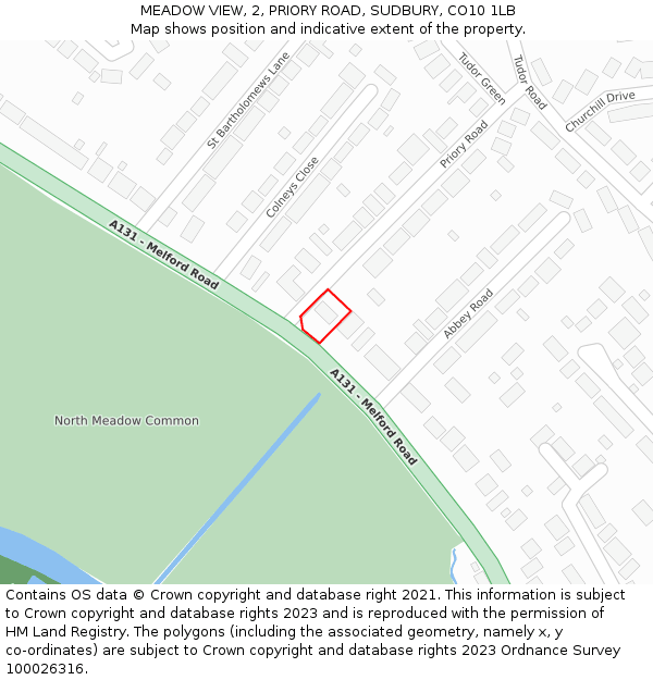 MEADOW VIEW, 2, PRIORY ROAD, SUDBURY, CO10 1LB: Location map and indicative extent of plot