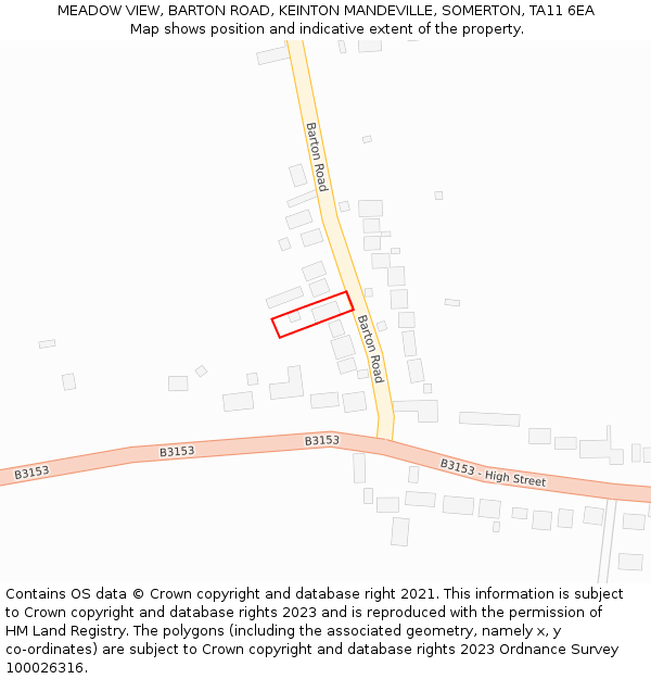 MEADOW VIEW, BARTON ROAD, KEINTON MANDEVILLE, SOMERTON, TA11 6EA: Location map and indicative extent of plot
