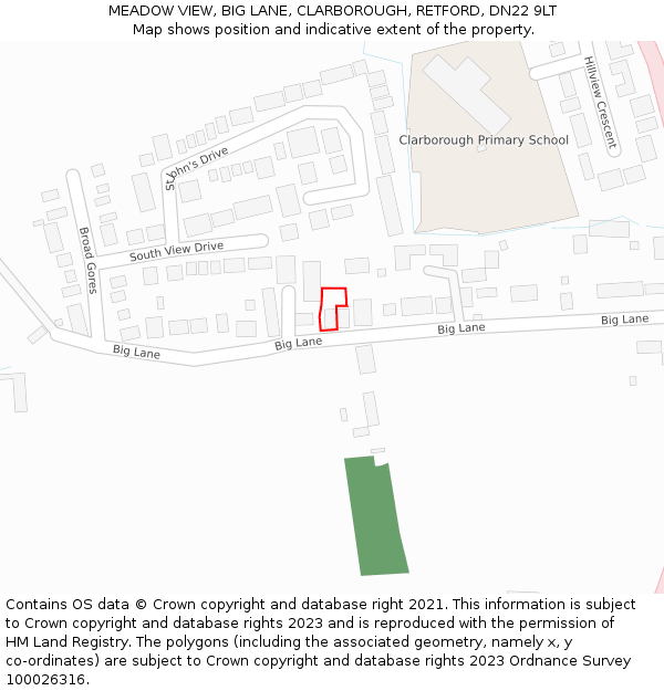 MEADOW VIEW, BIG LANE, CLARBOROUGH, RETFORD, DN22 9LT: Location map and indicative extent of plot