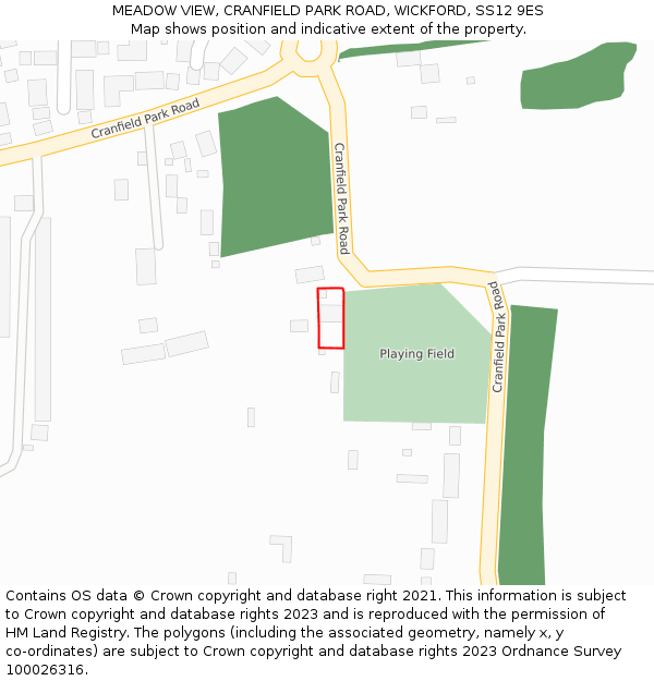 MEADOW VIEW, CRANFIELD PARK ROAD, WICKFORD, SS12 9ES: Location map and indicative extent of plot