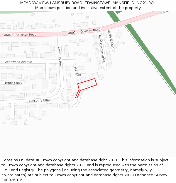 MEADOW VIEW, LANSBURY ROAD, EDWINSTOWE, MANSFIELD, NG21 9QH: Location map and indicative extent of plot
