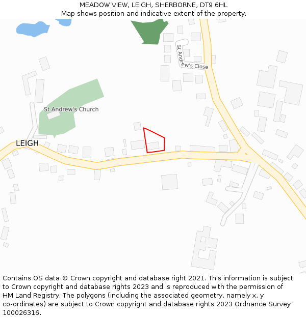 MEADOW VIEW, LEIGH, SHERBORNE, DT9 6HL: Location map and indicative extent of plot