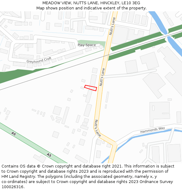 MEADOW VIEW, NUTTS LANE, HINCKLEY, LE10 3EG: Location map and indicative extent of plot