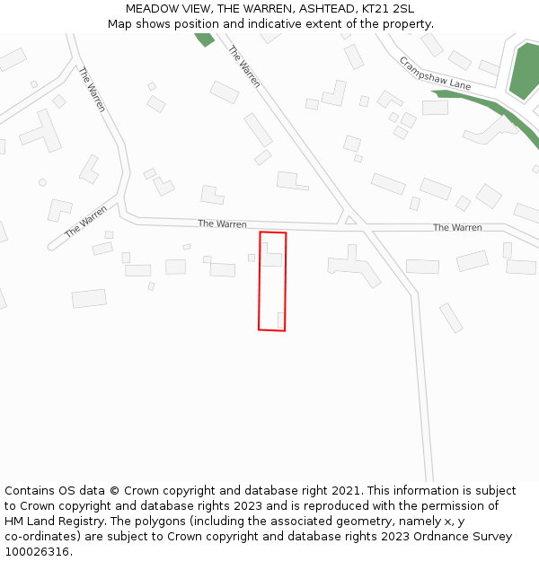 MEADOW VIEW, THE WARREN, ASHTEAD, KT21 2SL: Location map and indicative extent of plot
