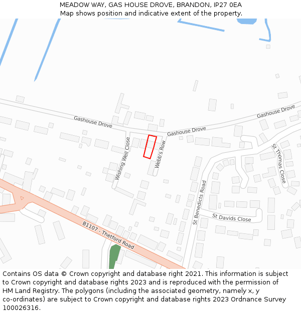 MEADOW WAY, GAS HOUSE DROVE, BRANDON, IP27 0EA: Location map and indicative extent of plot