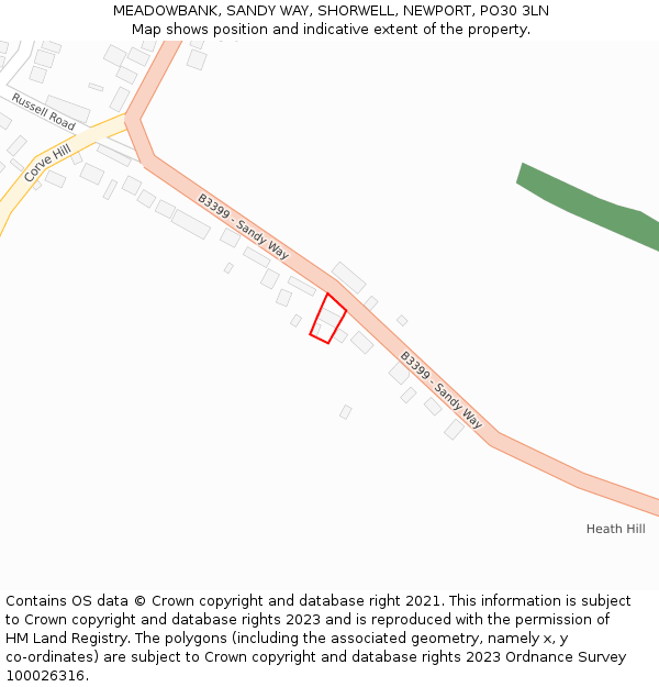 MEADOWBANK, SANDY WAY, SHORWELL, NEWPORT, PO30 3LN: Location map and indicative extent of plot