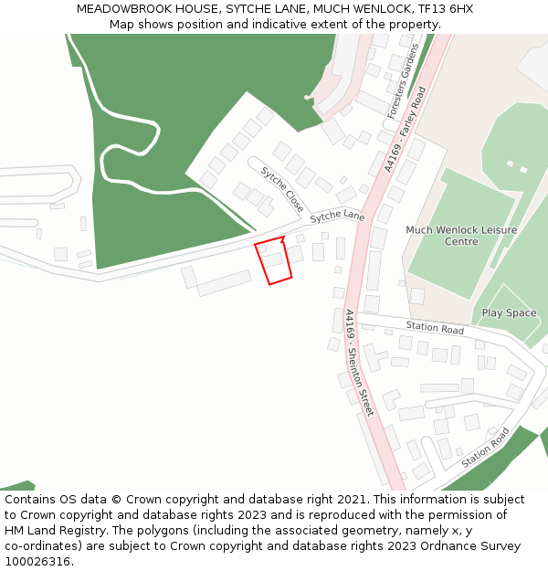 MEADOWBROOK HOUSE, SYTCHE LANE, MUCH WENLOCK, TF13 6HX: Location map and indicative extent of plot