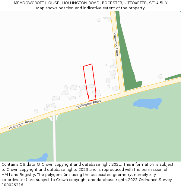 MEADOWCROFT HOUSE, HOLLINGTON ROAD, ROCESTER, UTTOXETER, ST14 5HY: Location map and indicative extent of plot