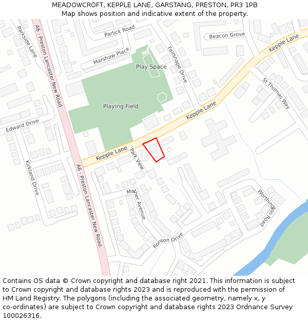 MEADOWCROFT, KEPPLE LANE, GARSTANG, PRESTON, PR3 1PB: Location map and indicative extent of plot