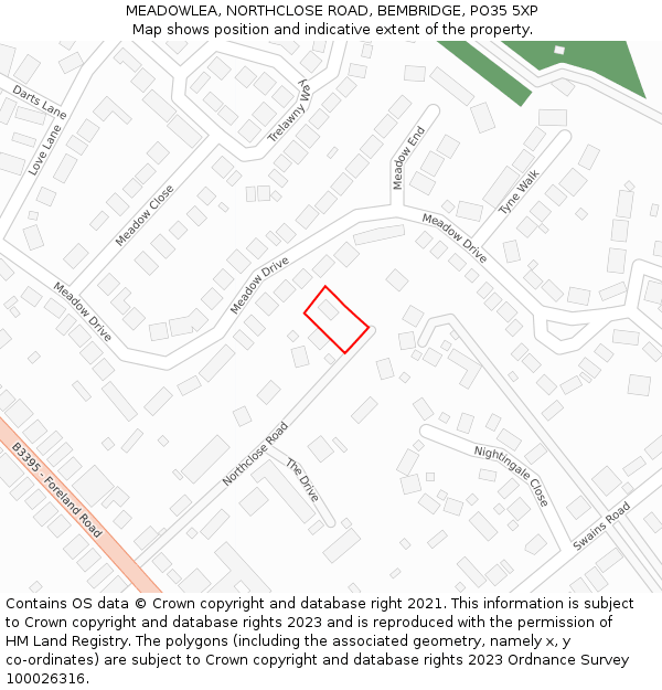 MEADOWLEA, NORTHCLOSE ROAD, BEMBRIDGE, PO35 5XP: Location map and indicative extent of plot
