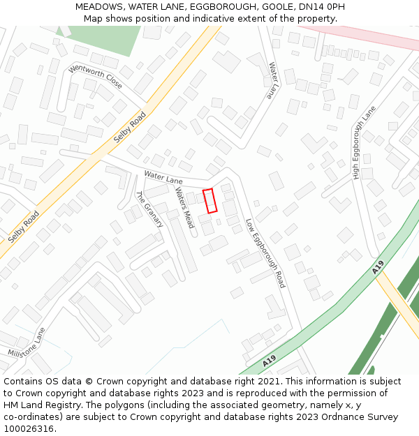 MEADOWS, WATER LANE, EGGBOROUGH, GOOLE, DN14 0PH: Location map and indicative extent of plot