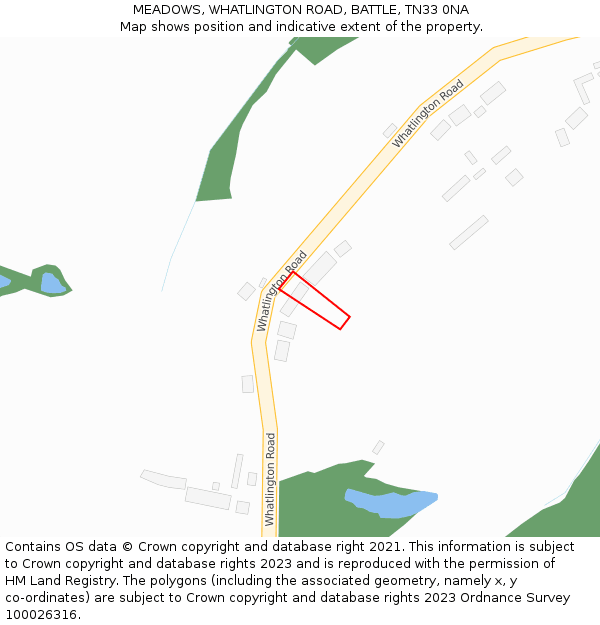 MEADOWS, WHATLINGTON ROAD, BATTLE, TN33 0NA: Location map and indicative extent of plot