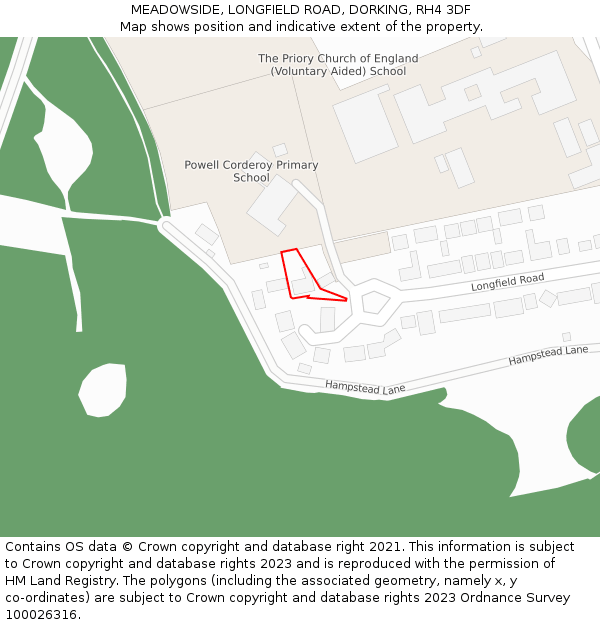 MEADOWSIDE, LONGFIELD ROAD, DORKING, RH4 3DF: Location map and indicative extent of plot