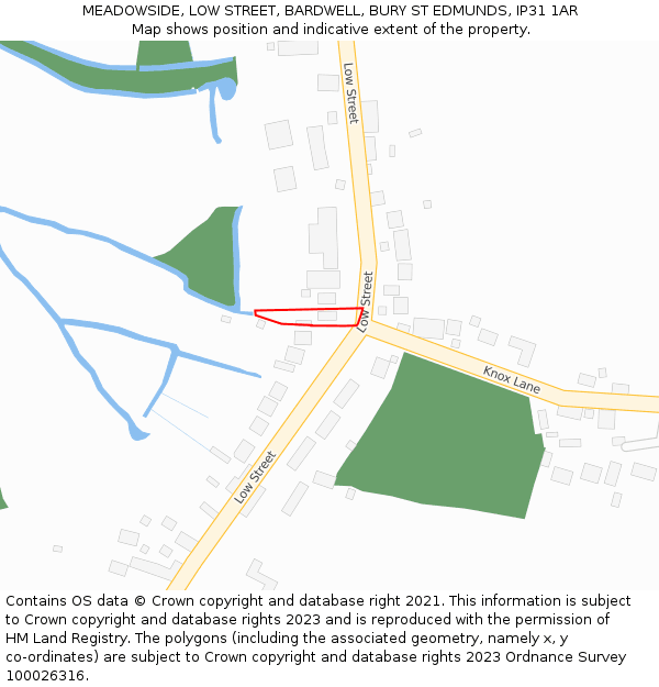 MEADOWSIDE, LOW STREET, BARDWELL, BURY ST EDMUNDS, IP31 1AR: Location map and indicative extent of plot