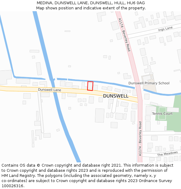 MEDINA, DUNSWELL LANE, DUNSWELL, HULL, HU6 0AG: Location map and indicative extent of plot