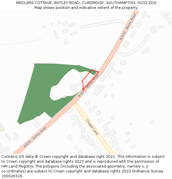 MEDLARS COTTAGE, BOTLEY ROAD, CURDRIDGE, SOUTHAMPTON, SO32 2DQ: Location map and indicative extent of plot