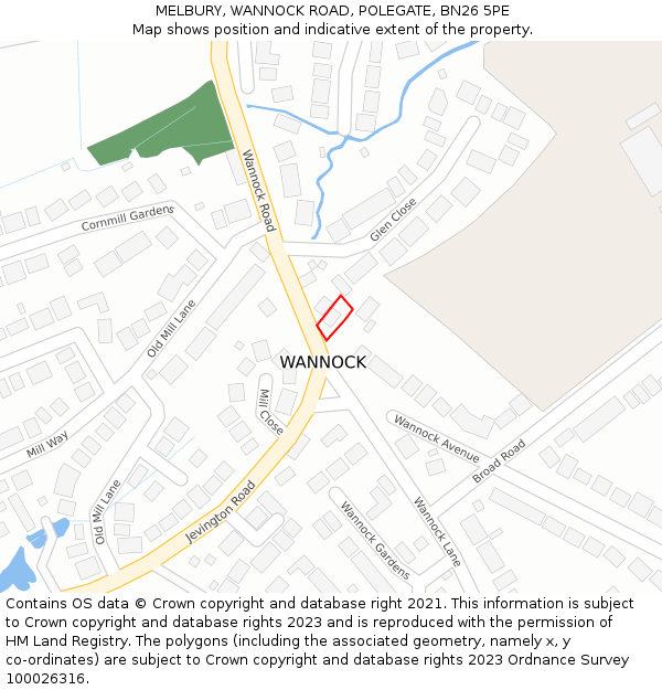 MELBURY, WANNOCK ROAD, POLEGATE, BN26 5PE: Location map and indicative extent of plot