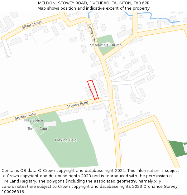 MELDON, STOWEY ROAD, FIVEHEAD, TAUNTON, TA3 6PP: Location map and indicative extent of plot