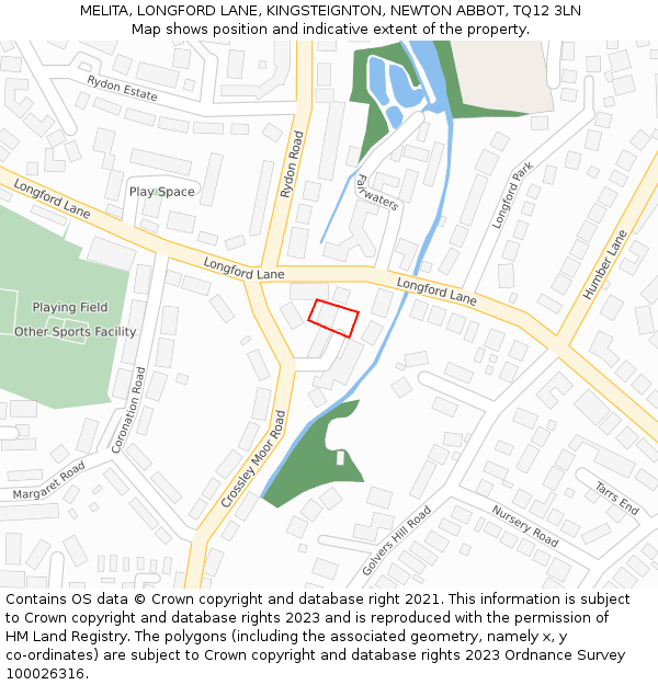 MELITA, LONGFORD LANE, KINGSTEIGNTON, NEWTON ABBOT, TQ12 3LN: Location map and indicative extent of plot