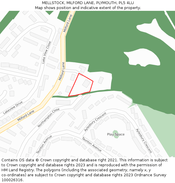 MELLSTOCK, MILFORD LANE, PLYMOUTH, PL5 4LU: Location map and indicative extent of plot