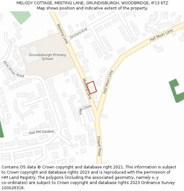 MELODY COTTAGE, MEETING LANE, GRUNDISBURGH, WOODBRIDGE, IP13 6TZ: Location map and indicative extent of plot