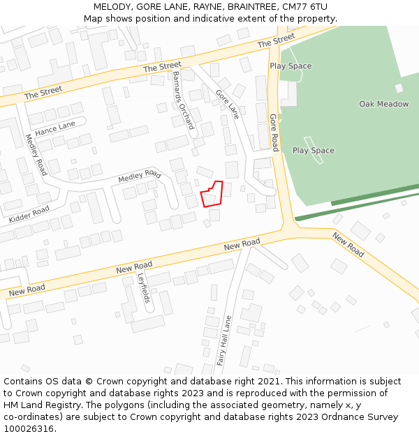 MELODY, GORE LANE, RAYNE, BRAINTREE, CM77 6TU: Location map and indicative extent of plot