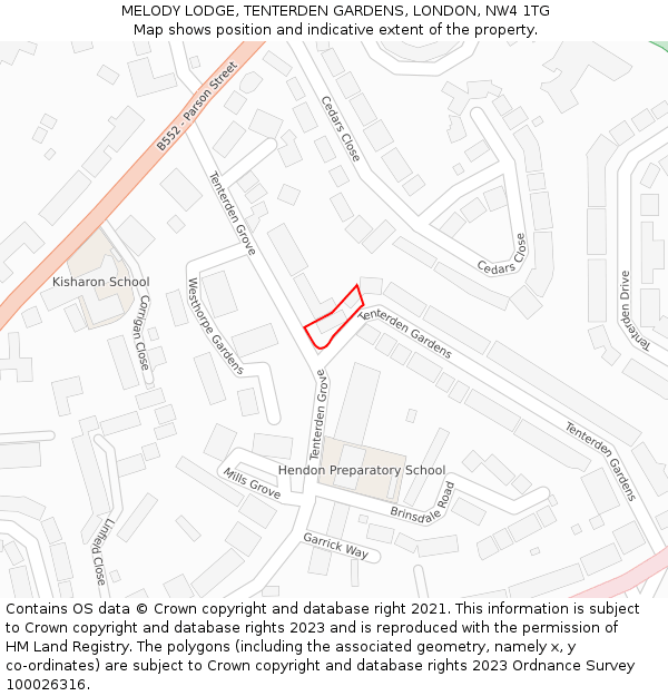 MELODY LODGE, TENTERDEN GARDENS, LONDON, NW4 1TG: Location map and indicative extent of plot