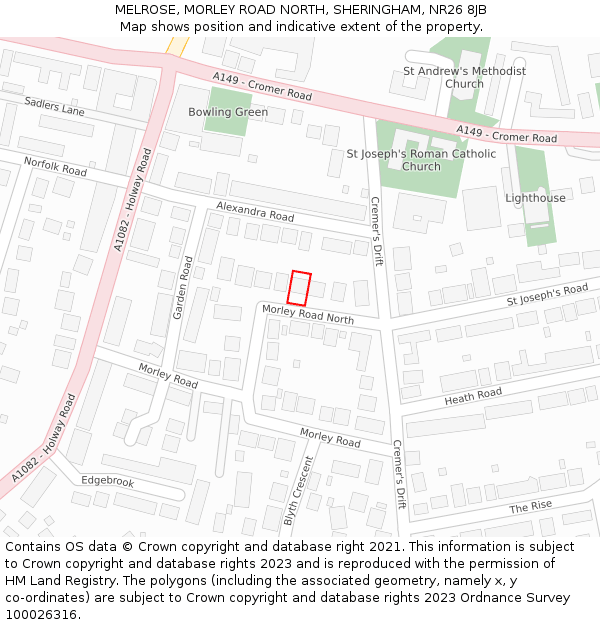 MELROSE, MORLEY ROAD NORTH, SHERINGHAM, NR26 8JB: Location map and indicative extent of plot