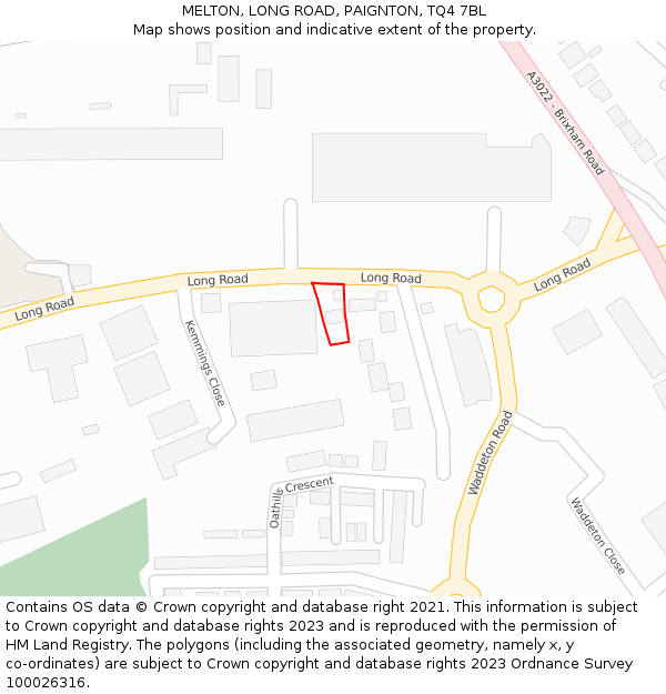 MELTON, LONG ROAD, PAIGNTON, TQ4 7BL: Location map and indicative extent of plot