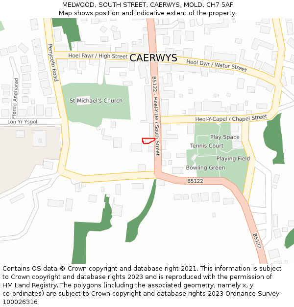 MELWOOD, SOUTH STREET, CAERWYS, MOLD, CH7 5AF: Location map and indicative extent of plot