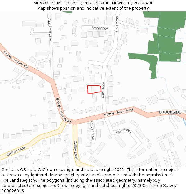 MEMORIES, MOOR LANE, BRIGHSTONE, NEWPORT, PO30 4DL: Location map and indicative extent of plot