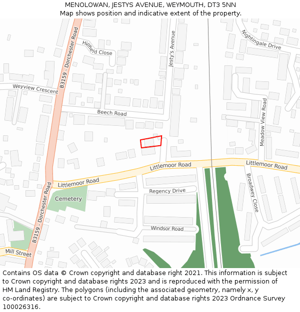 MENOLOWAN, JESTYS AVENUE, WEYMOUTH, DT3 5NN: Location map and indicative extent of plot