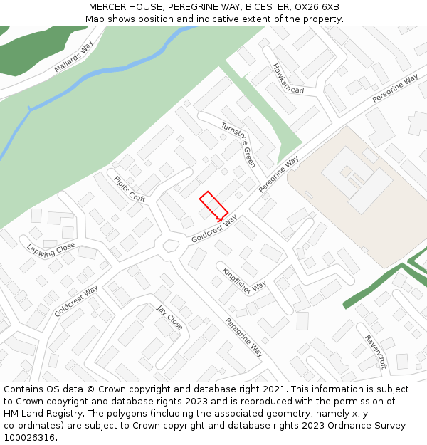MERCER HOUSE, PEREGRINE WAY, BICESTER, OX26 6XB: Location map and indicative extent of plot