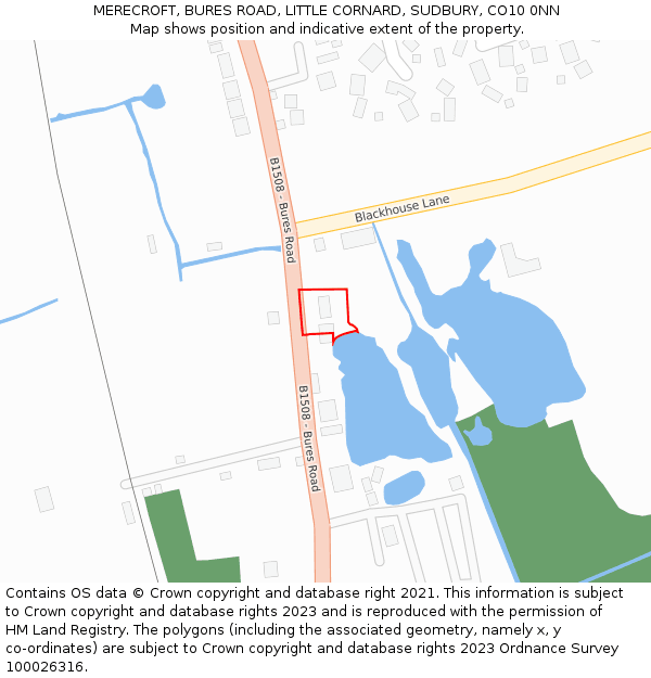 MERECROFT, BURES ROAD, LITTLE CORNARD, SUDBURY, CO10 0NN: Location map and indicative extent of plot