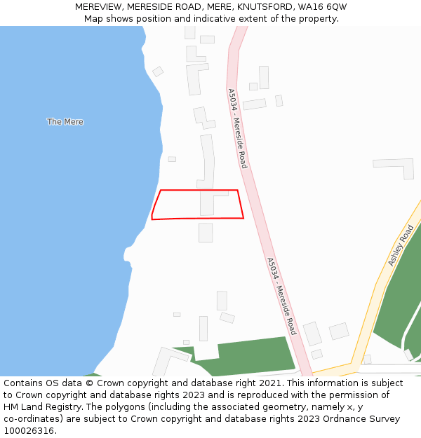 MEREVIEW, MERESIDE ROAD, MERE, KNUTSFORD, WA16 6QW: Location map and indicative extent of plot