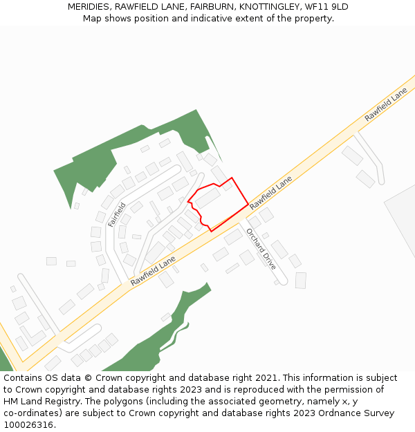 MERIDIES, RAWFIELD LANE, FAIRBURN, KNOTTINGLEY, WF11 9LD: Location map and indicative extent of plot