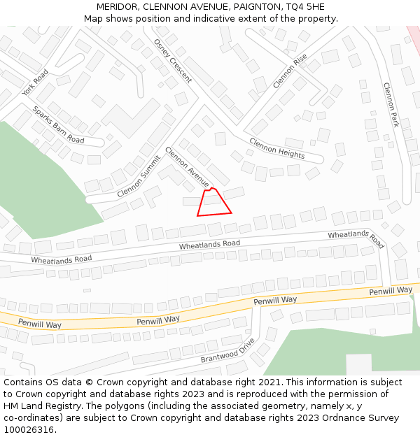 MERIDOR, CLENNON AVENUE, PAIGNTON, TQ4 5HE: Location map and indicative extent of plot