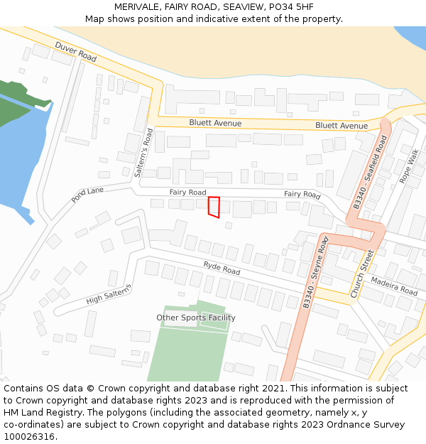 MERIVALE, FAIRY ROAD, SEAVIEW, PO34 5HF: Location map and indicative extent of plot