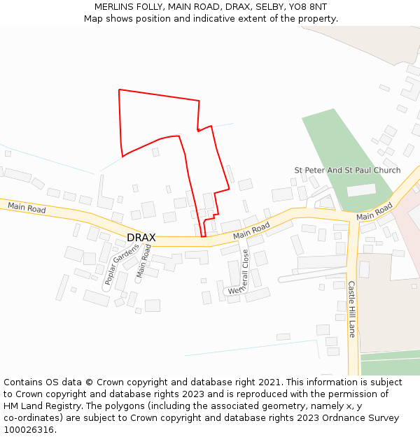 MERLINS FOLLY, MAIN ROAD, DRAX, SELBY, YO8 8NT: Location map and indicative extent of plot