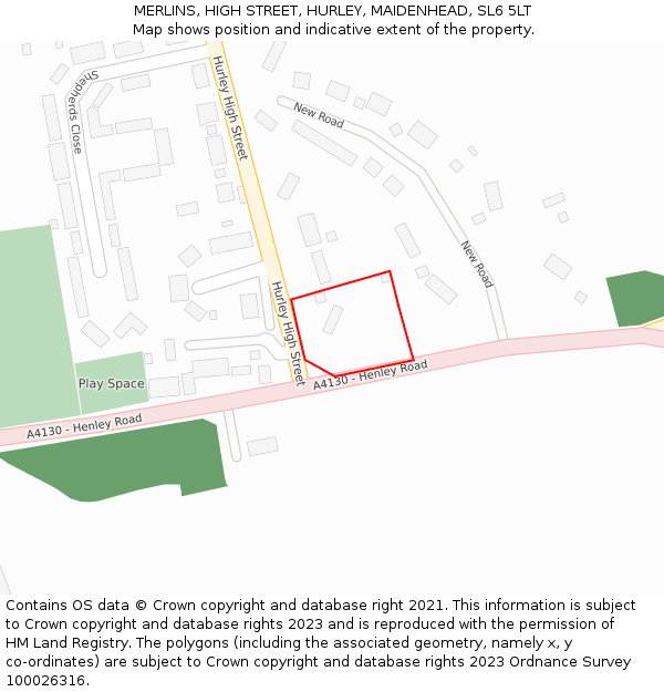 MERLINS, HIGH STREET, HURLEY, MAIDENHEAD, SL6 5LT: Location map and indicative extent of plot