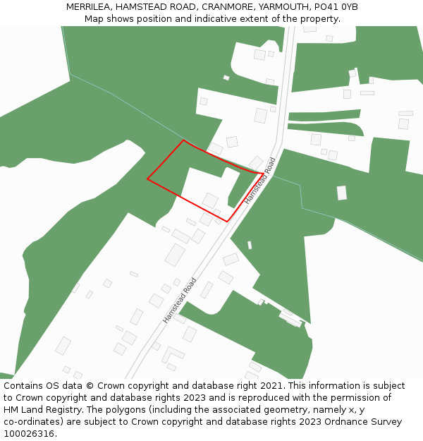 MERRILEA, HAMSTEAD ROAD, CRANMORE, YARMOUTH, PO41 0YB: Location map and indicative extent of plot