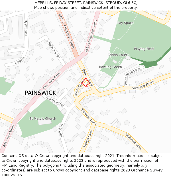 MERRILLS, FRIDAY STREET, PAINSWICK, STROUD, GL6 6QJ: Location map and indicative extent of plot