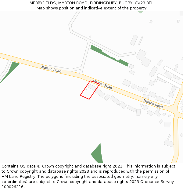 MERRYFIELDS, MARTON ROAD, BIRDINGBURY, RUGBY, CV23 8EH: Location map and indicative extent of plot