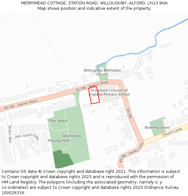 MERRYMEAD COTTAGE, STATION ROAD, WILLOUGHBY, ALFORD, LN13 9NA: Location map and indicative extent of plot