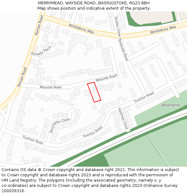 MERRYMEAD, WAYSIDE ROAD, BASINGSTOKE, RG23 8BH: Location map and indicative extent of plot