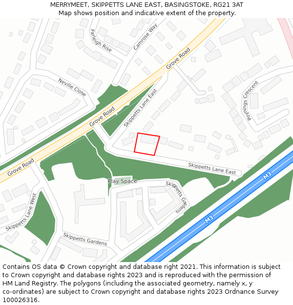 MERRYMEET, SKIPPETTS LANE EAST, BASINGSTOKE, RG21 3AT: Location map and indicative extent of plot