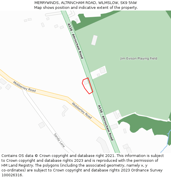 MERRYWINDS, ALTRINCHAM ROAD, WILMSLOW, SK9 5NW: Location map and indicative extent of plot