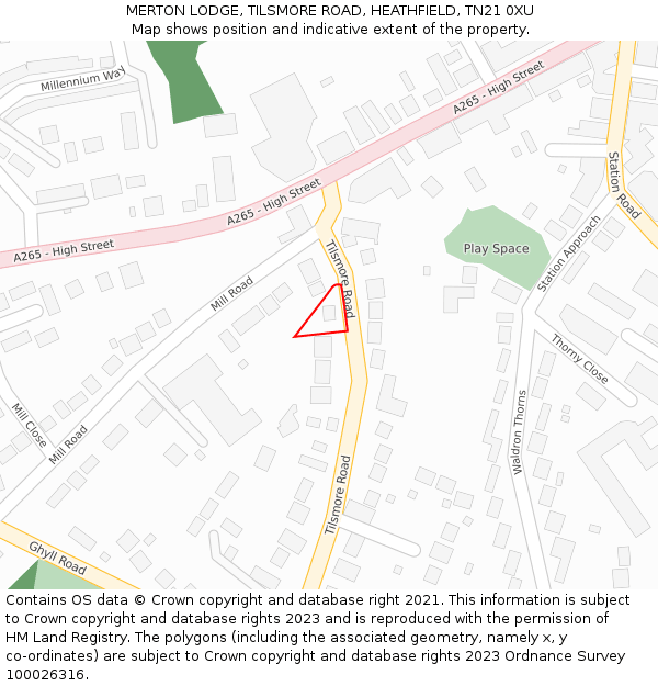 MERTON LODGE, TILSMORE ROAD, HEATHFIELD, TN21 0XU: Location map and indicative extent of plot